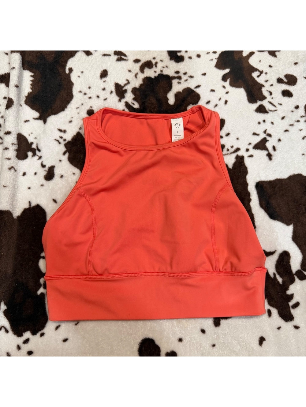 Neon Coral High Neck Open Back Sports Bra Crop Top Size Large
